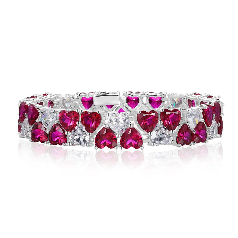 

KQDANCE Luxury 925 Sterling Silver With Created Heart Cut 7mm Red Ruby Gemstone Bracelet Fine Jewelry For Women Anniversary