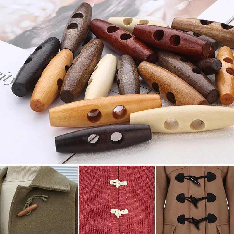 

10pcs Horn Imitation Tooth Wood Toggle Buttons Sewing Craft DIY Accessory Compatible with Clothing Coat Overcoat Jacket Blazer