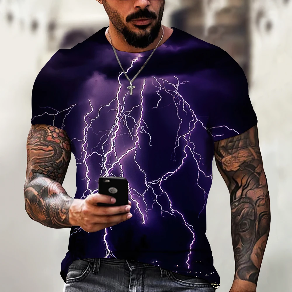 

Men's T-Shirts Lightning 3D Printing T Shirt Crew-Neck Short Sleeve Casual Breathable Oversized Male Tee Top Men Clothing Summer