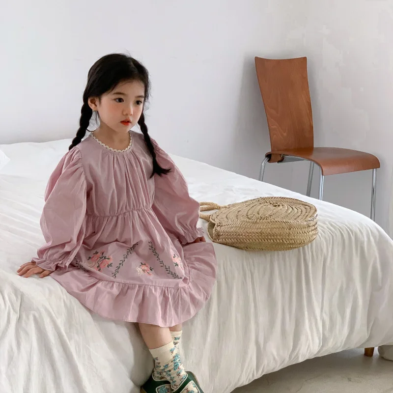 

Girl Dress Party Evening Gown Cotton 2022 Pink Spring Autumn Cotton Flower Girl Dress Vestido Robe Fille Kids Baby Children Clot