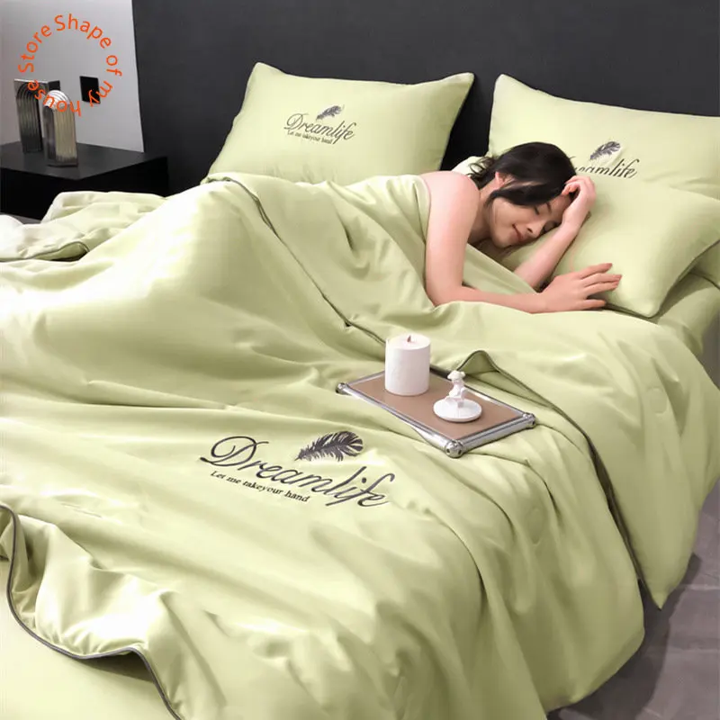 

Летнее крутое одеяло из ледяного шелка, Вышитое одеяло с кондиционированием воздуха, моющееся двойное одеяло для сна без наволочки королевского размера