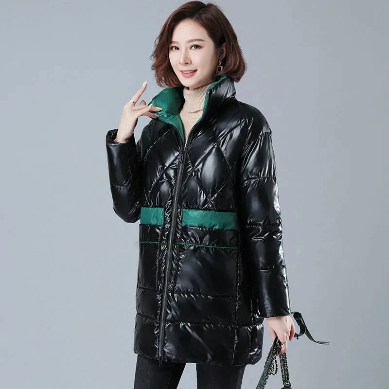 Women's Parka Winter Thick Cotton Coat Female's Mid-Length Wash-Free Shiny Down Padded Coat 2022 New Korean Loose Padded Jacket