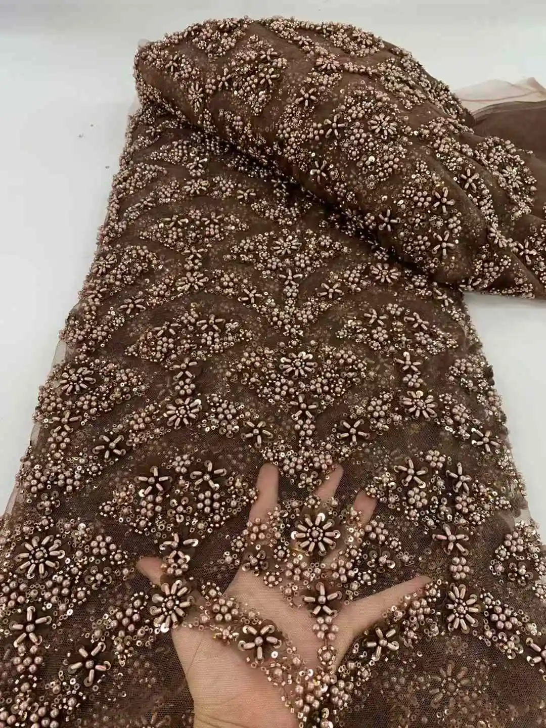 Модная французская тюлевая кружевная ткань с бисером 2024 высокое качество