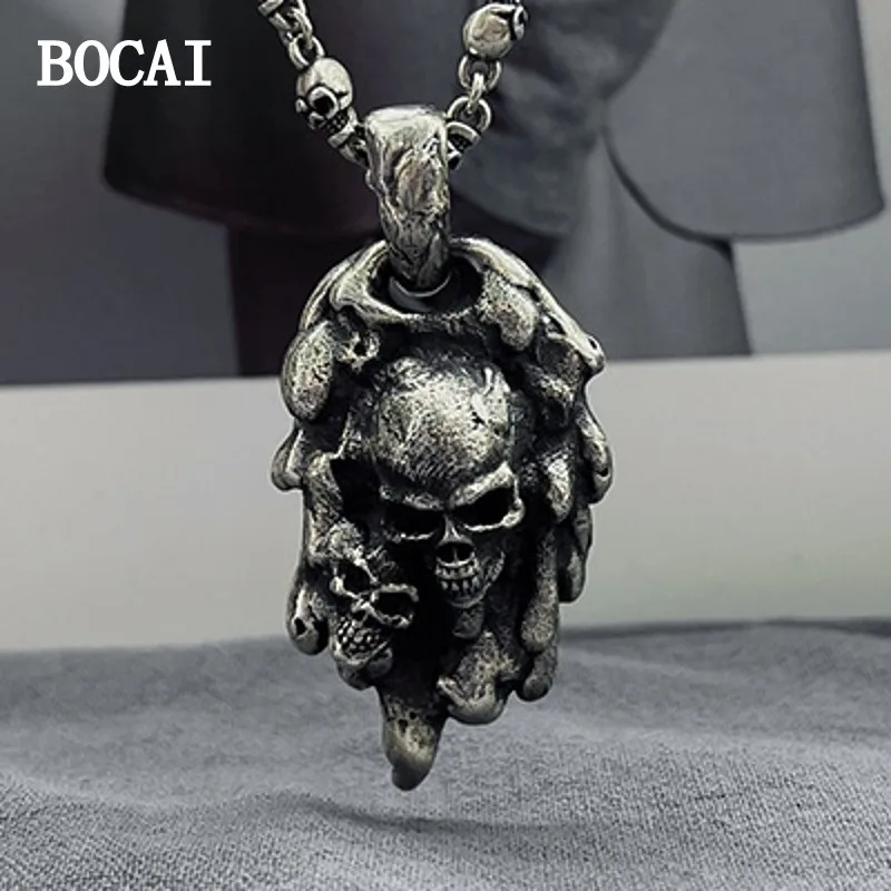 

Новый Винтажный Персонализированный Кулон BOCAI в виде темного черепа из стерлингового серебра S925 пробы, подарок для мужчин и женщин