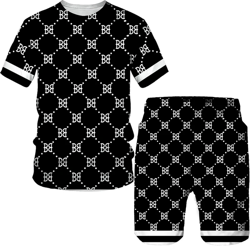 

Summer Men's T-Shirt Men's Casual Suit Simple Fashion Men's T-Shirt Short Sleeve + Shorts Oversized 3D Printing Two Piece Set