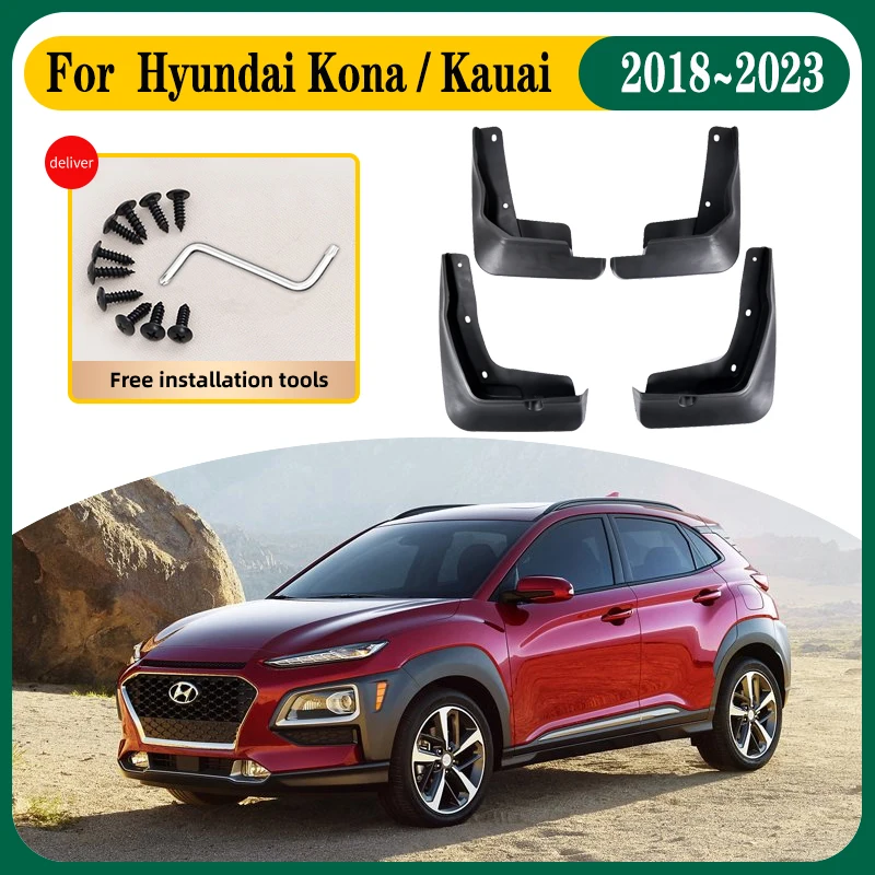 

Автомобильные брызговики для Hyundai Kona, аксессуары 2022, 2018 ~ 2023, Hyundai Kauai Encino OS MK1, брызговики, передние и задние крылья