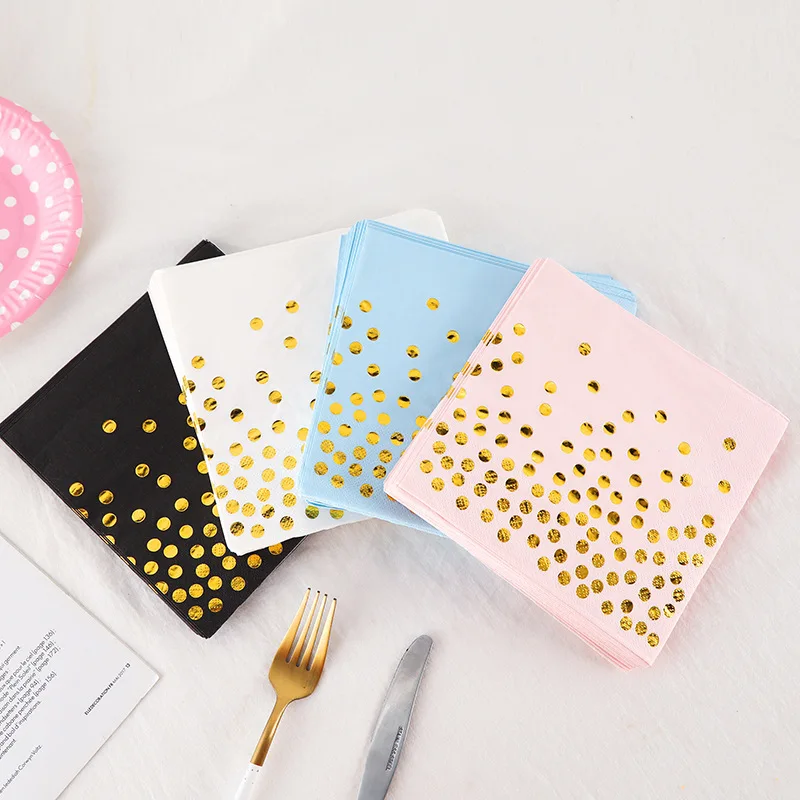 

20pcs/lot Foil Dots Tissues Party Decorations Happy Birthday Wedding Party Supplies Disposable Table Paper Napkins