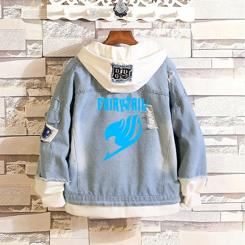 Kawaii Fairy Tail Anime Peripherals Madara Cartoon Girls Outing and Casual Hooded Denim Jacket Give Gifts To Girlfriend