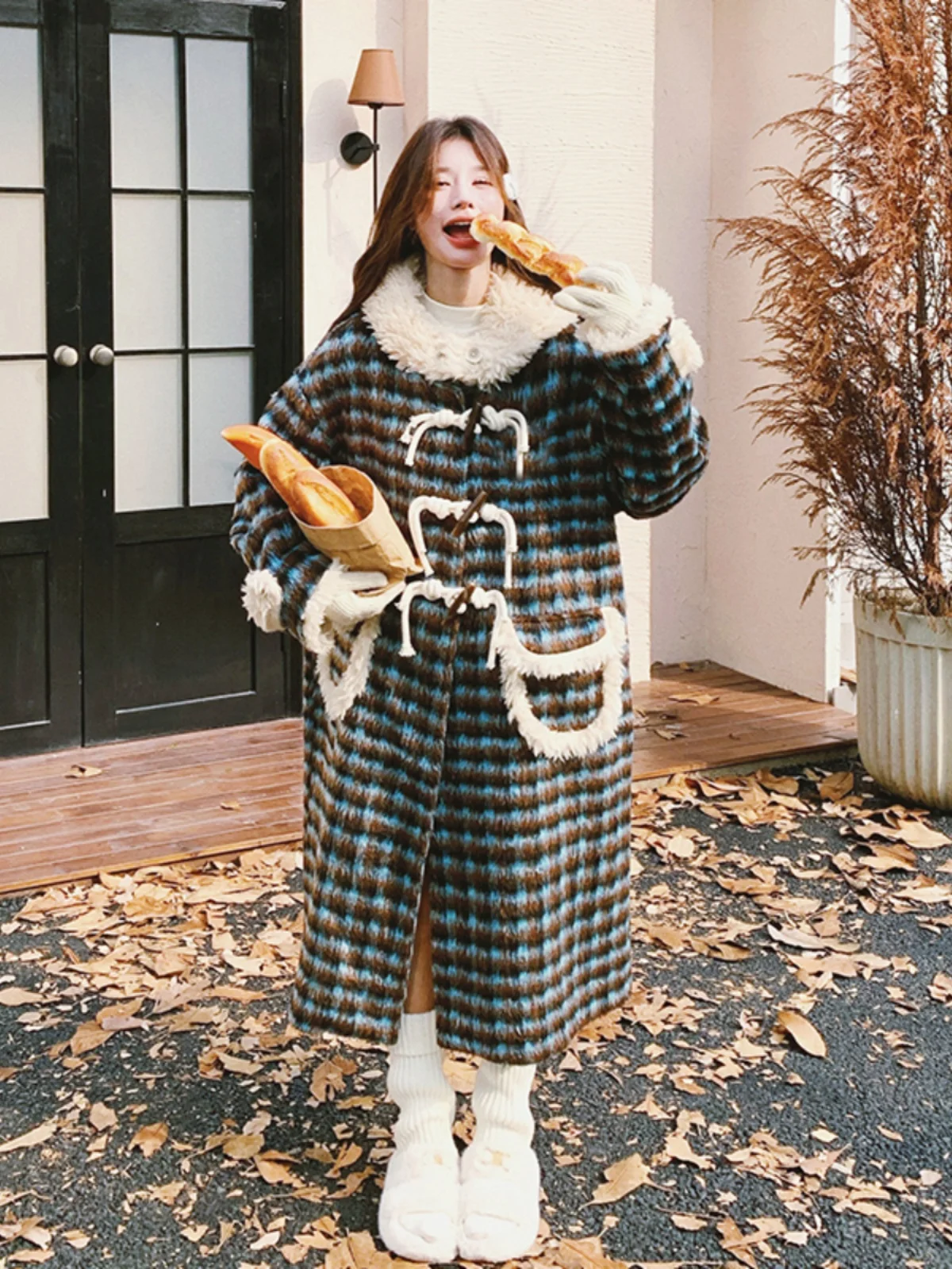 Женская шерстяная куртка в стиле пэчворк из овечьей шерсти средней длины осень и