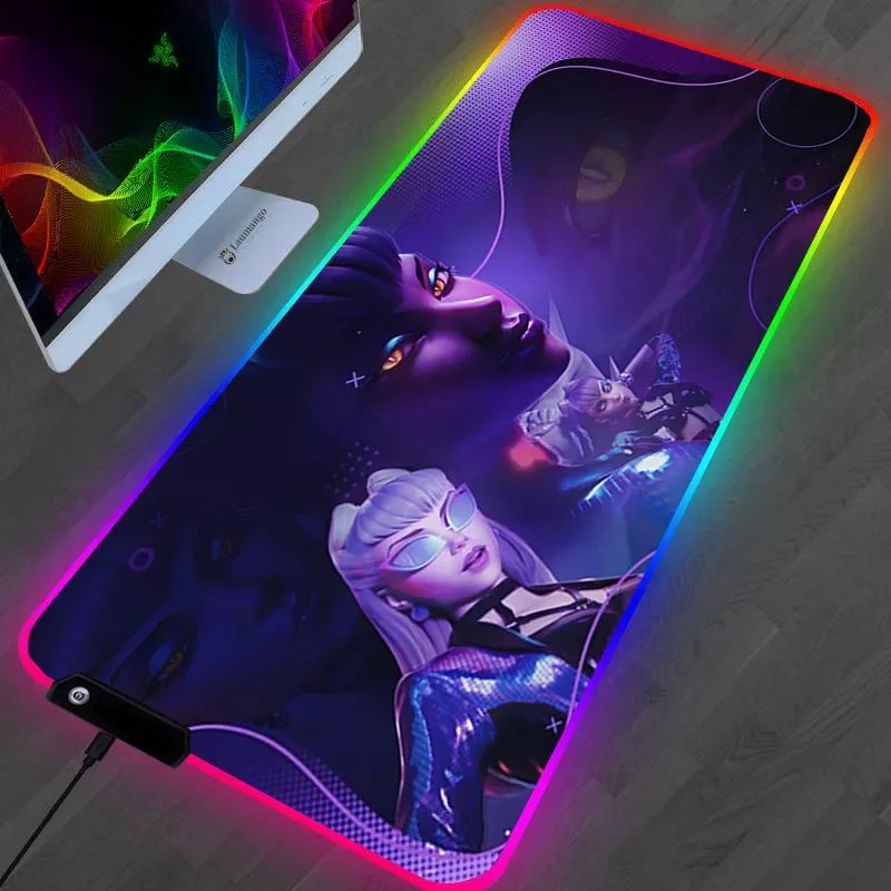 

LOL KDA ALL OUT Mouse Pad RGB LED Akali League of Legends Carpet Gamer PC Computer Keyboard Gaming Accessories Table XL Mousepad