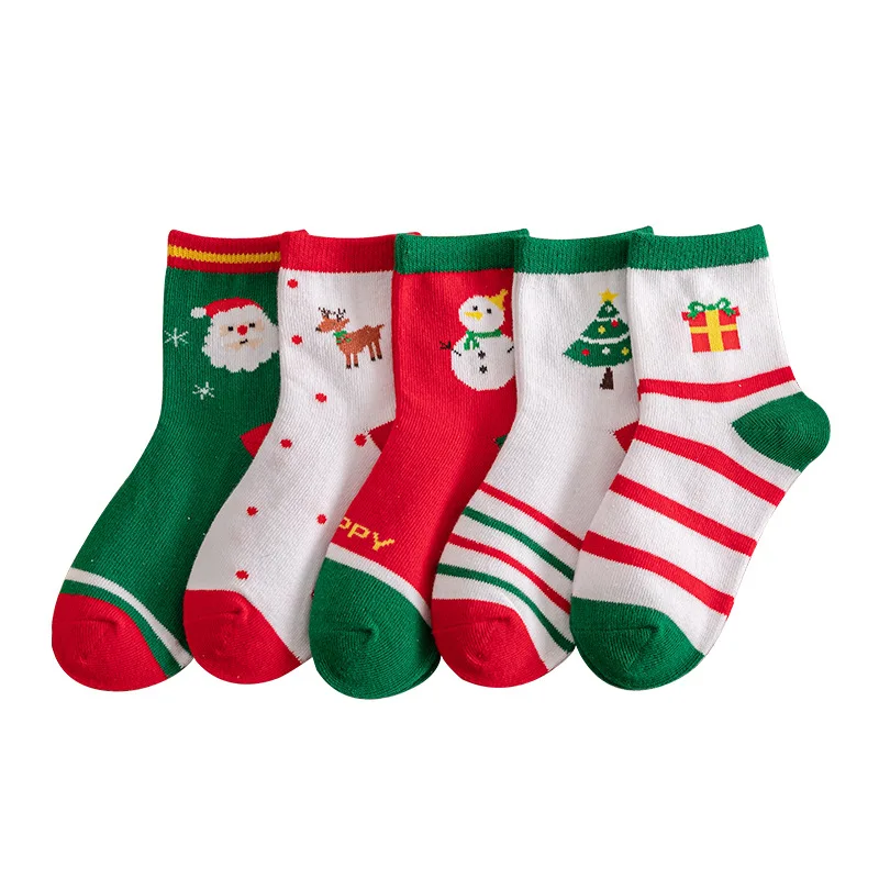 

5 Pairs Christmas Themed Children Thicken Terry Cotton Socks For Newborn Cartoon Santa Elk Warm Baby Boys Girls Socks Clothing