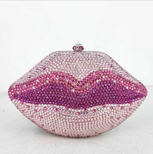 

Female Lip shape Rhinestone Clutch Purse Bag Crystal Purses Women Bridal Clutches Wedding Handbags Lady Girls Evening Bags Green