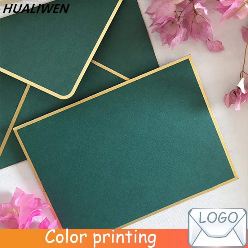 

5pcs/lot 19x14cm Retro Green Paper Envelope Gilt edge Envelope Business Envelope Letter Paper Wedding Invitation Gift Envelope