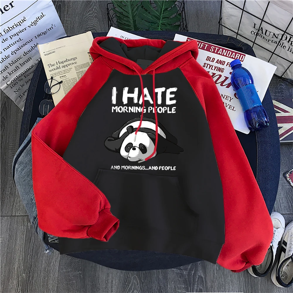 Худи женское повседневное с круглым вырезом и капюшоном принтом ленивая панда