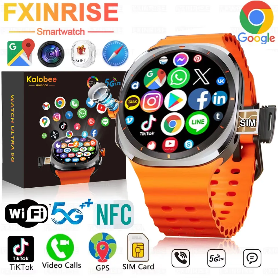 Умные часы с сетевой SIM-картой 5G 180 ° GPS Wi-Fi NFC TikTok Google Map IP67 Android