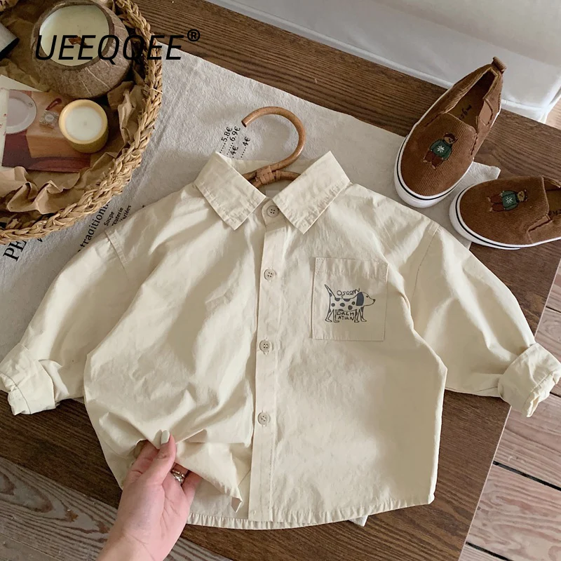 

Новинка 2023, весенне-осенние детские рубашки из хлопка с мультяшным рисунком, повседневные топы с длинным рукавом для мальчиков, корейская детская одежда, одежда для маленьких детей