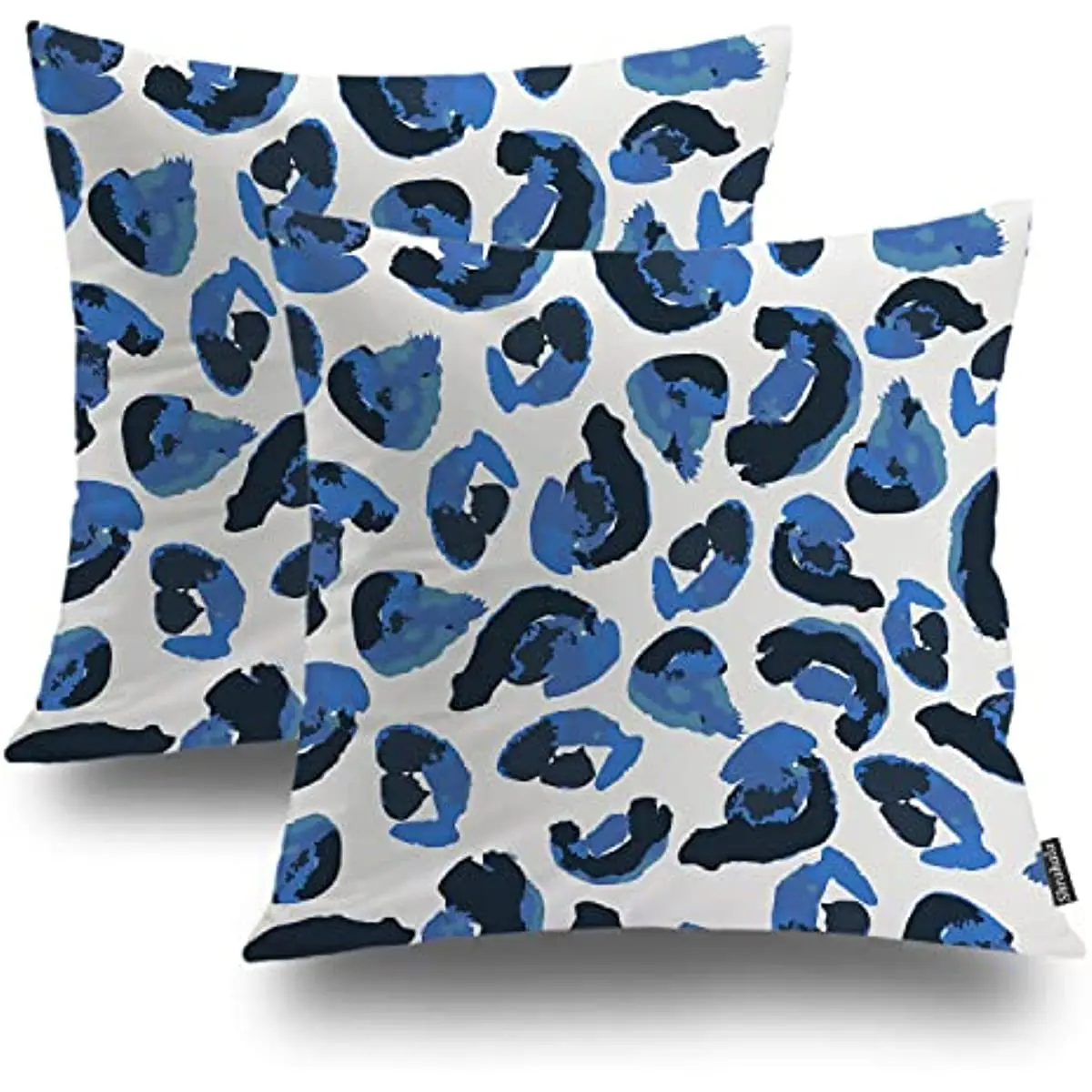 

Watercolor Tribal Decorative Pillow Covers Set of 2, Animal Print Leopard Spots Blue Black Cushion Case for Sofa Bedroom
