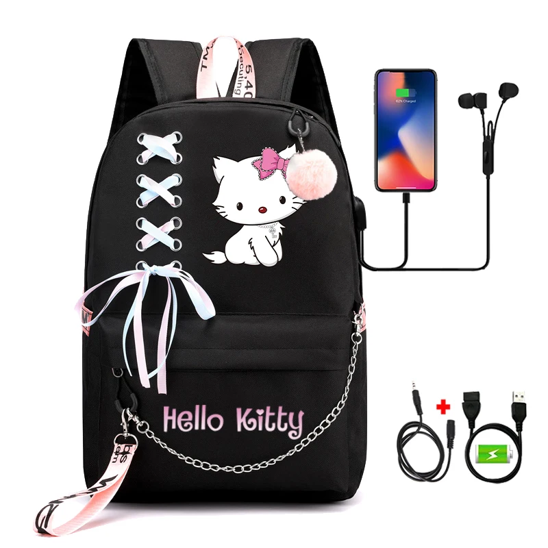 

Sanrio Hello Kitty Backpack Women Leisure Schoolbag Girl Rucksack for Teenage Student Usb Travel Bags Back To School Backpack