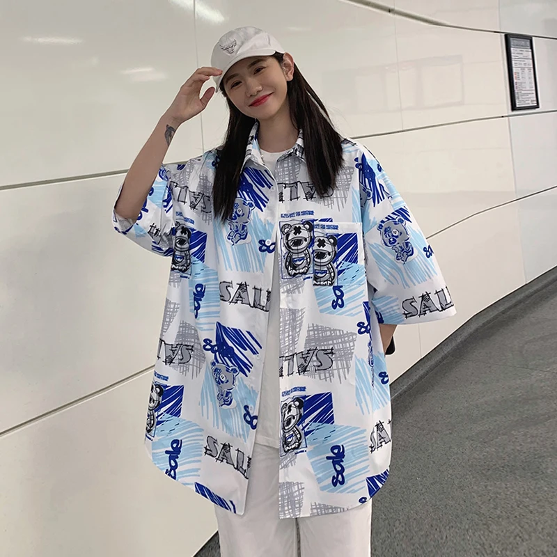 

Womens Oversized Shirts Couples Summer Fashion Trends Boyfriend Style Streetwear Teenage Girls Loose Fit Button Up Blouses Tops