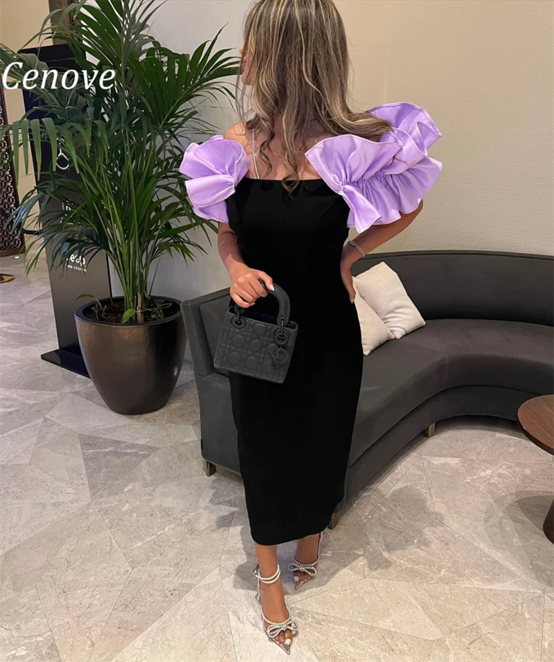 

Cenove A-Line Bubble Long Evening Gown Formal Princess Boat Neck Elegant Prom Black with Purple New Party Dresses for Women 2023