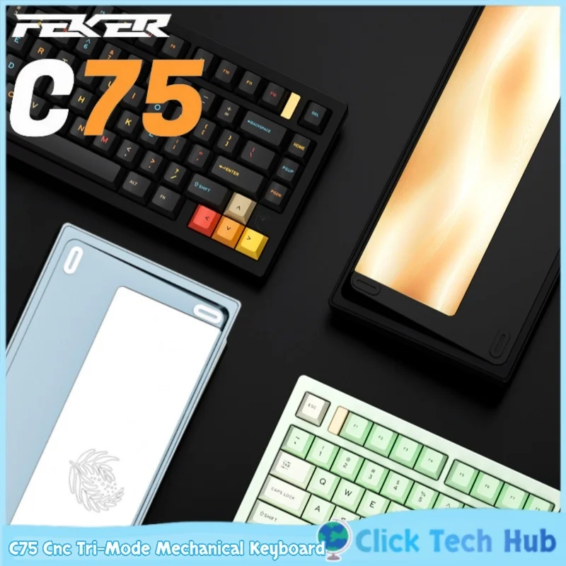 Фото Механическая клавиатура Feker C75 из анодированного алюминиевого сплава с ЧПУ, быстросъемным креплением Gasket Mount, беспроводная Bluetooth, для игр и офиса №1