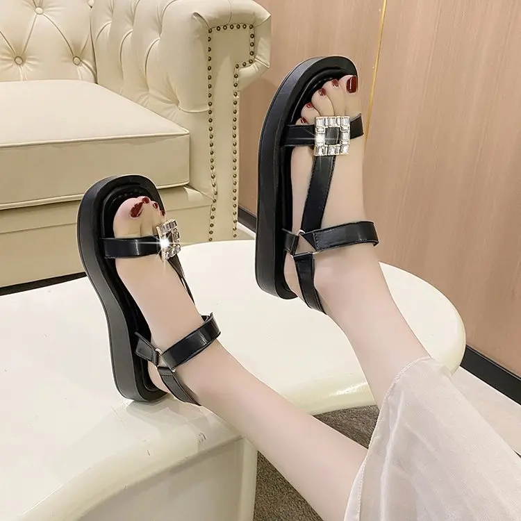 

Comfort Shoes for Women 2022 Summer Luxury Sandals Open Toe Suit Female Beige Buckle Clogs With Heel Fashion Peep New Black Girl