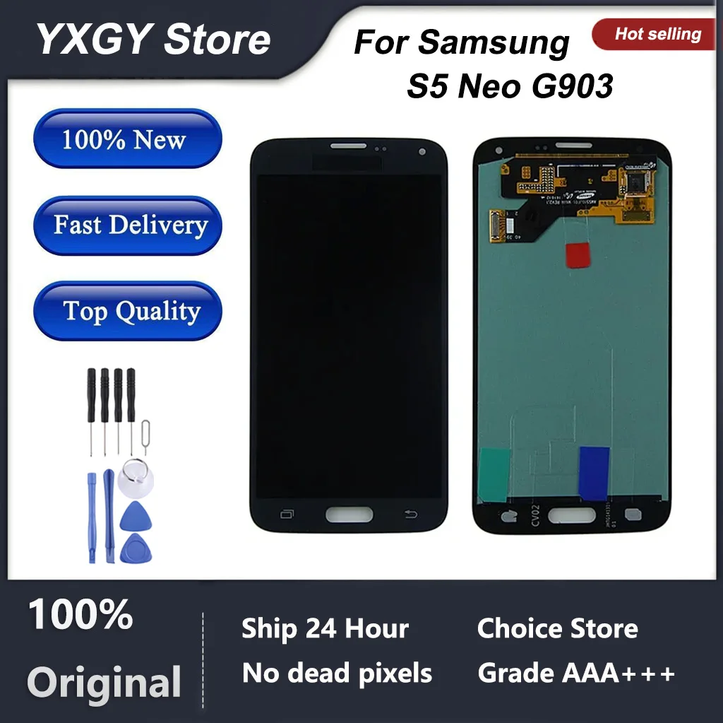 Оригинальный ЖК-дисплей Super Amoled G903 с ожоговым эффектом для Samsung Galaxy S5 NEO G903F, ЖК-дисплей, сенсорный экран, дигитайзер, запасные части