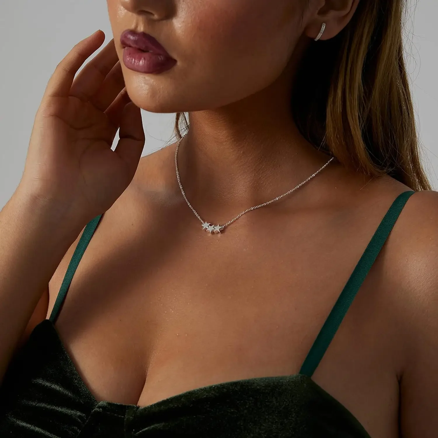 Винтажное серебряное многоуровневое ожерелье со звездой металлическая