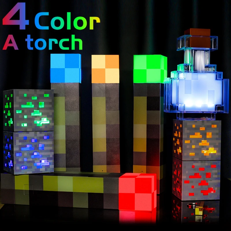 

4 Color Change Brownstone Torch Lamp LED Game Ore Lamps USB Rechargeable Night Light Christmas Gift Living Room Home Party Decor