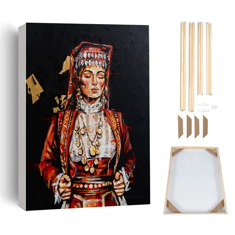 

Hand Drawn Albanian Girl Oil Painting Canvas Prints and Posters with Frame Modern Wall Art Decor Figure Painting Home Decoration