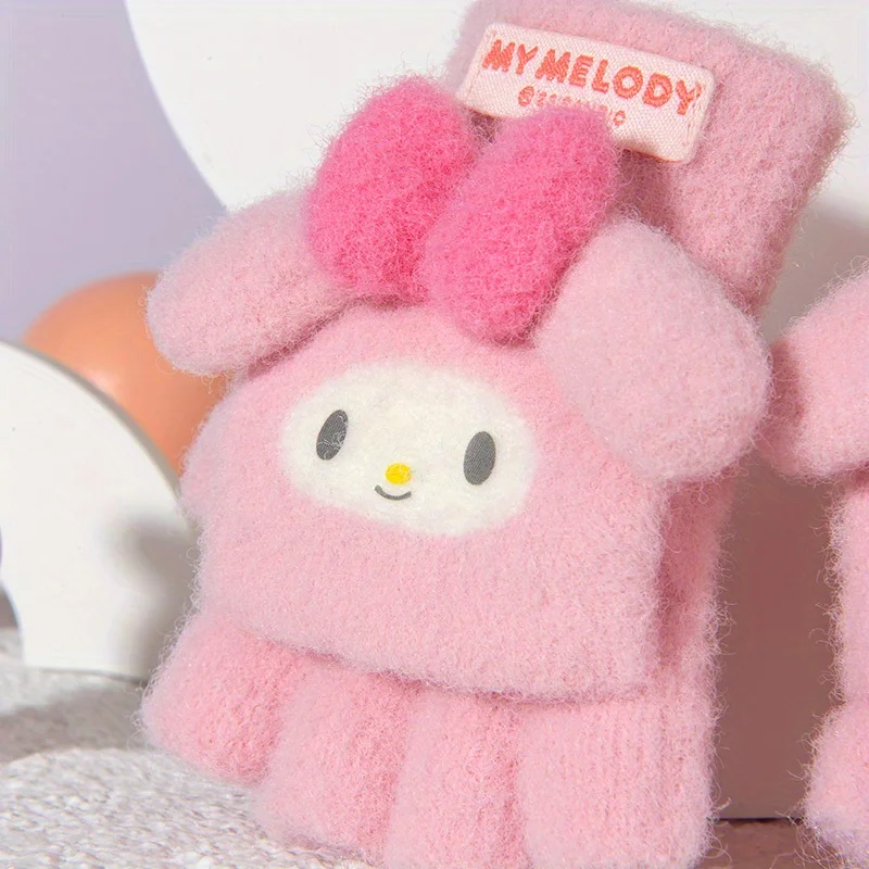 Kawaii Sanrio Kuromi My Melody зимние детские вязаные перчатки уличные морозостойкие теплые