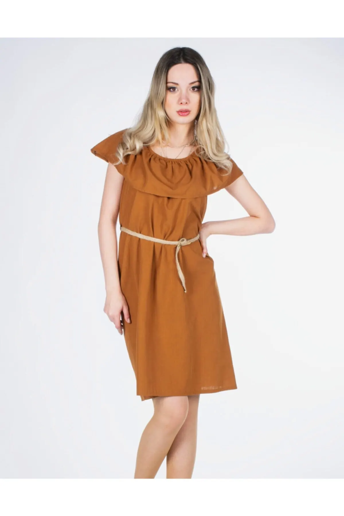 

Women's Dress Brown Straw Belt Elegant Fashion Summer Spring Casual Short Sleeve Stretch Casual Short Sleeve Stretch Comfortable Boho Dress