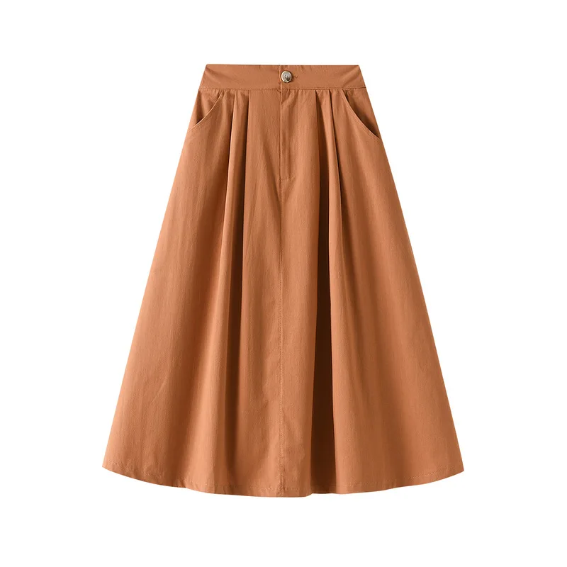 

2022 Women Elegant Summer Skirt Soild Color Literature Art Half-length Umbrella Dress High Waist Skirts