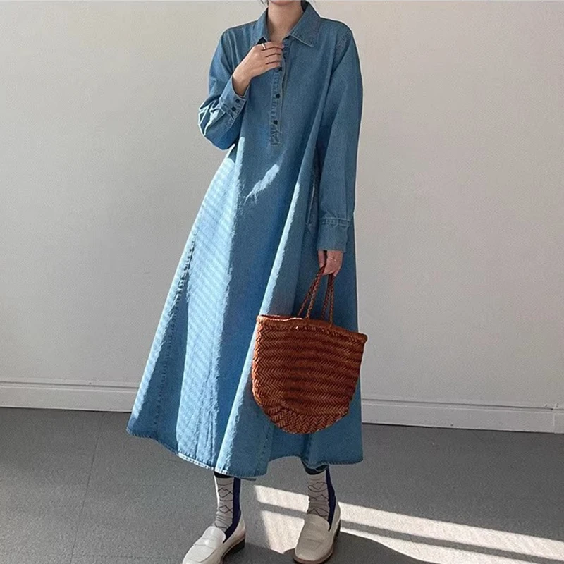 Женское однобортное платье в корейском стиле