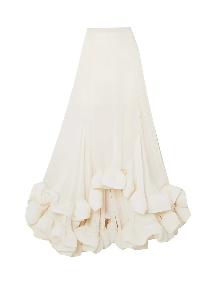 TWOTWINSTYLE Solid Two Piece Sets For Women Stand Collar Sleeveless Tops High Waist Irregular Ruffles Skirts Summer Set Female