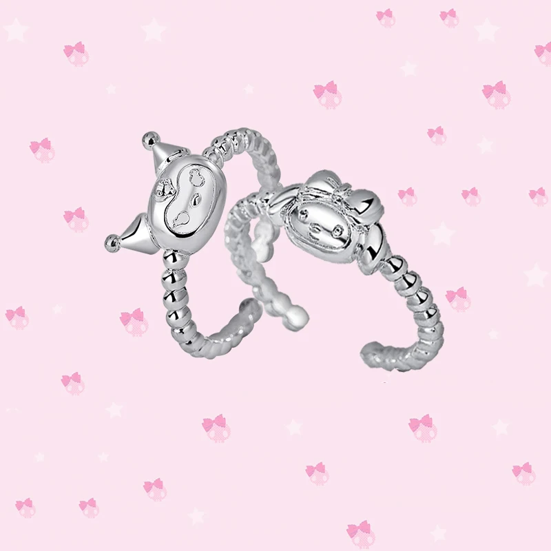 

Аниме Kawaii Kuro-mi Melody, кольцо на палец, серебро 999 пробы, открытое дизайнерское регулируемое искусственное ювелирное изделие для женщин, подаро...