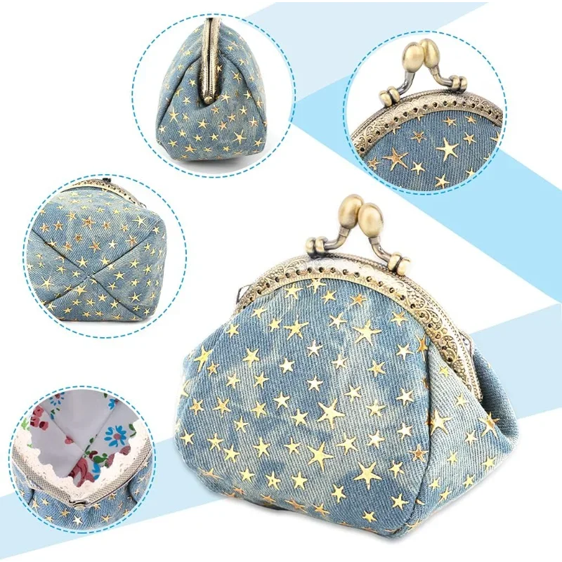 

Wallet for Women Five-Pointed Star Coin Purse Denim Change Pouch Wallets Buckle with Kisslock Clasp Coin Holder Clutch Handbags