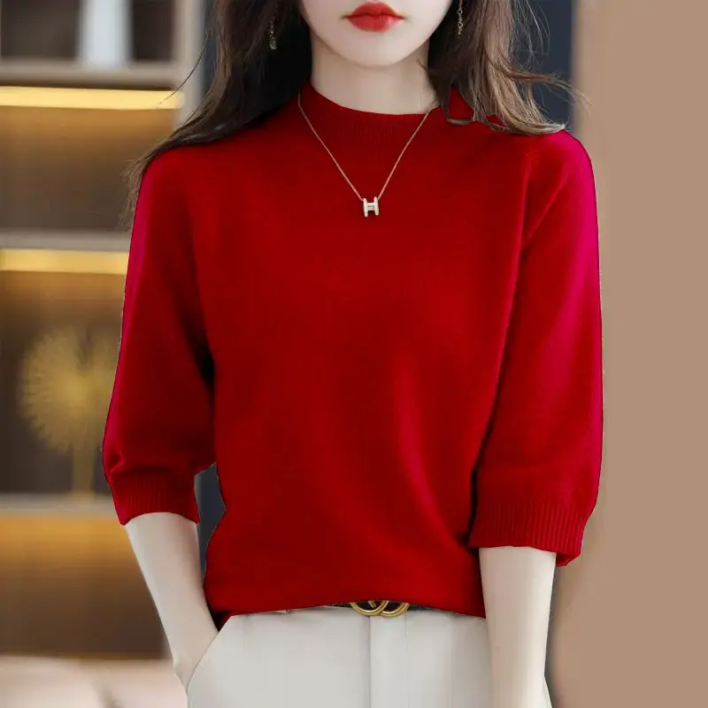 

Women's Half Turtleneck Solid Color Knit Sweater