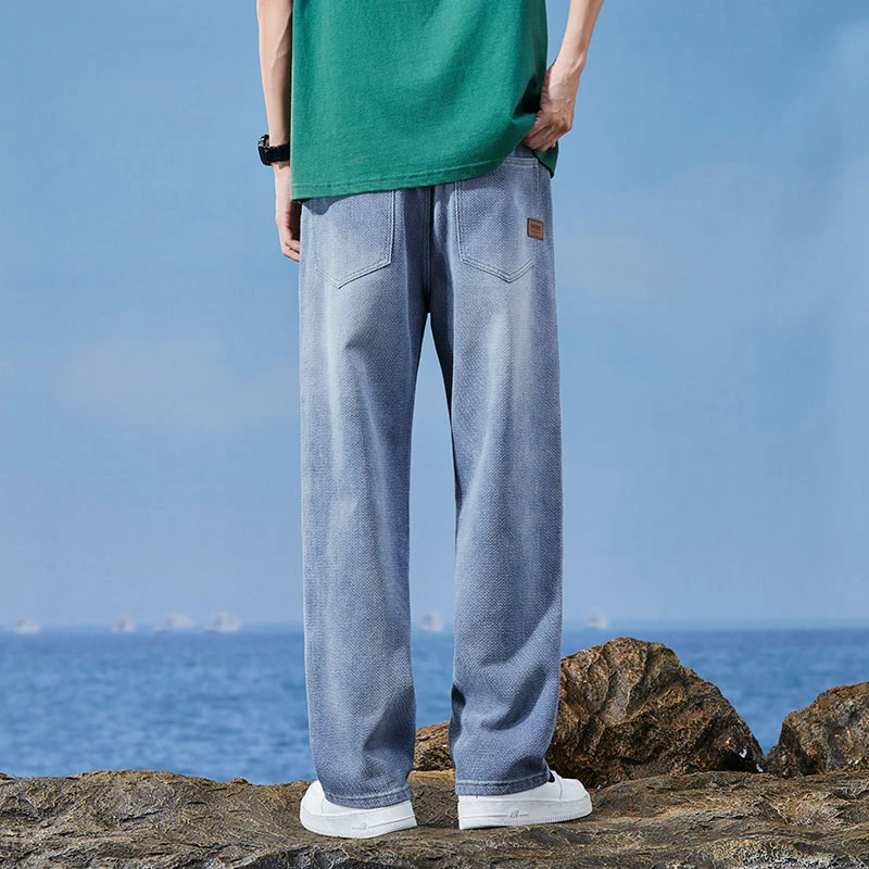 Мужские повседневные прямые джинсы со звездной текстурой винтажные свободные