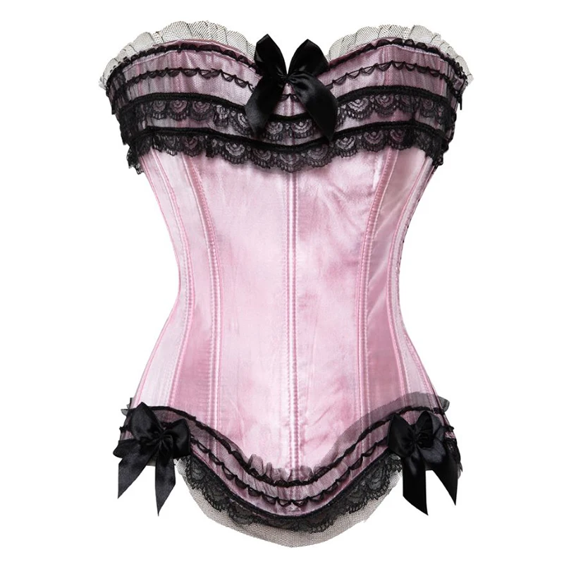 Corsets for Women Sexy Satin Overbust Corset Top Lace Bowknot Decorated Trim Bustier Top Body Shapewear Outfit Size S-6XL