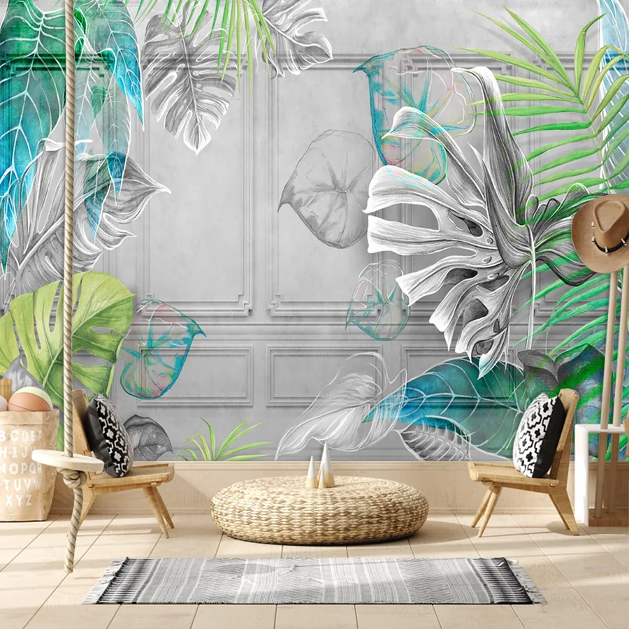 

Custom Retro Tropical Leaves Removable Peel and Stick Vinyl 3d Wallpapers for Living Room Bedroom Mural Walls Papers Home Decor