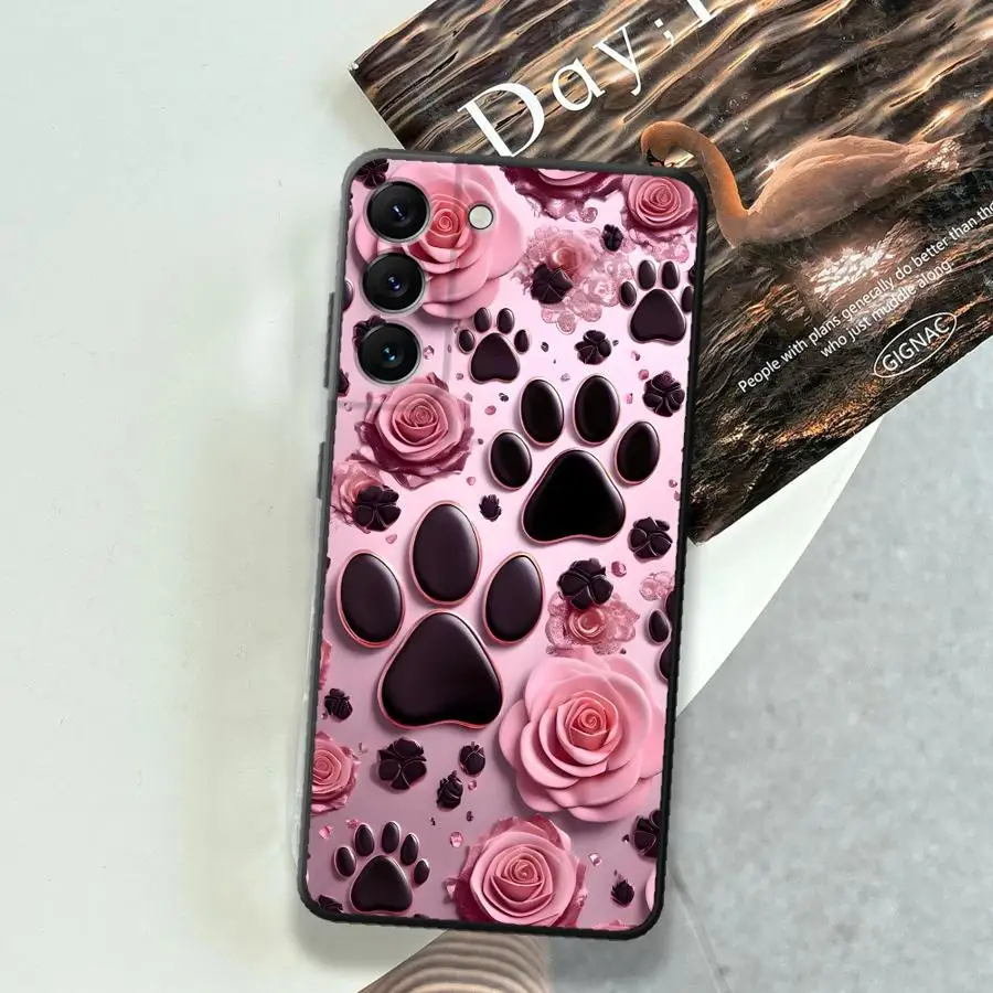 Фото Розовый чехол для телефона с принтом лапок животных для Samsung Galaxy A73 A51 A25 A16 A57 A15 A37 A06 A05 A23 A41 A36 A70 A50 A53 A12 №2