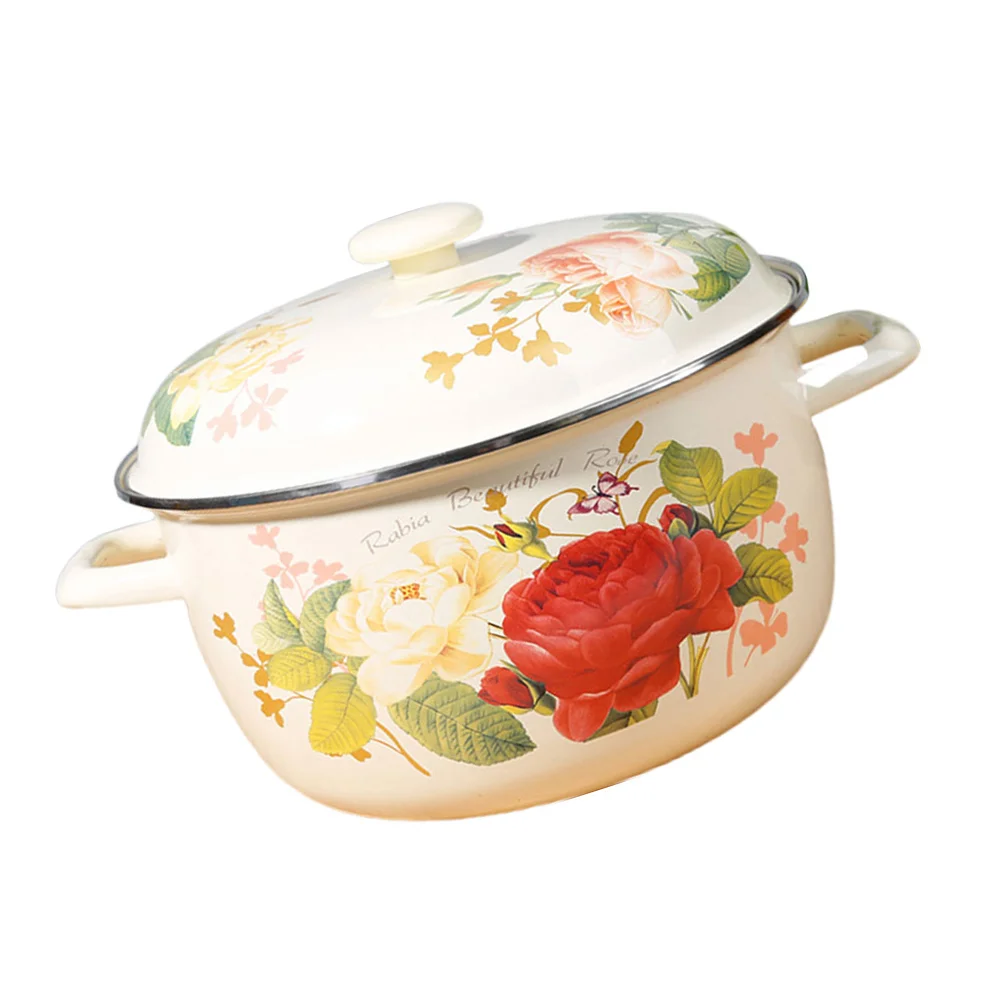 

Pot Enamel Soup Stocklid Stew Ceramic Stockpot Cookware Casserole Enameled Cooking Steel Kitchen Lidded Vintage Chinese Hot