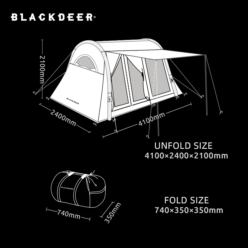 Blackdeer Air Tent 4-6 Person Large Area Space Outdoor Waterproof Silvering Family Camping Traveling Inflatable Tarp Tent
