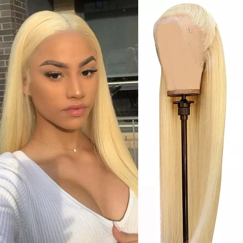 Long Soft 613 Blonde HD Lace 13x4 Lace Front Wig Straight Mixed Blend Human Hair Wig For Women Baby Hair Pre Plucked Cosplay