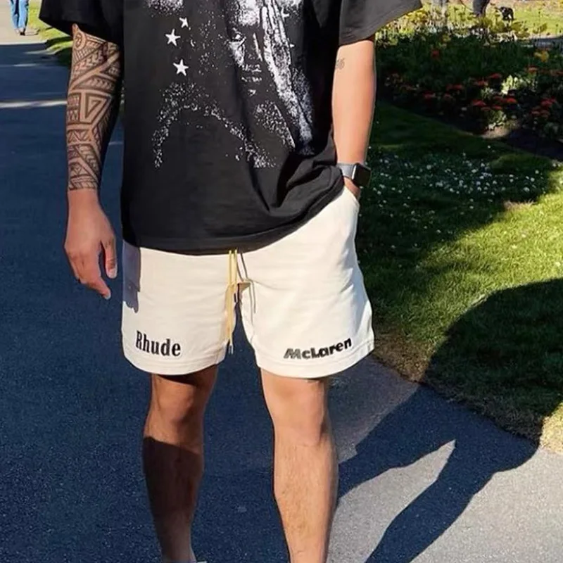 

Loose Summer Autumn Letter Embroidery Logo RHUDE Shorts Fashion Casual Men Woman Black Apricot
