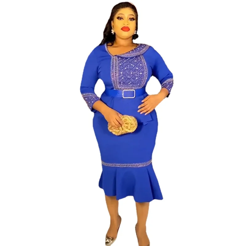 

Африканские платья для свадебной вечеринки для женщин, летнее Африканское платье с V-образным вырезом и рукавом 3/4 из полиэстера, синее белое черное оранжевое платье, африканские платья