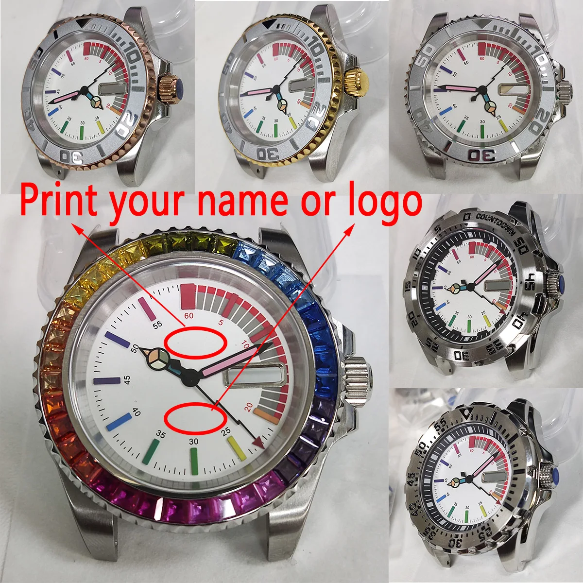 

New watch custom logo nh35 case men watch rainbow dial nh36 watch case nh36 dial skx007 diving watch modify part nh36 movement 2