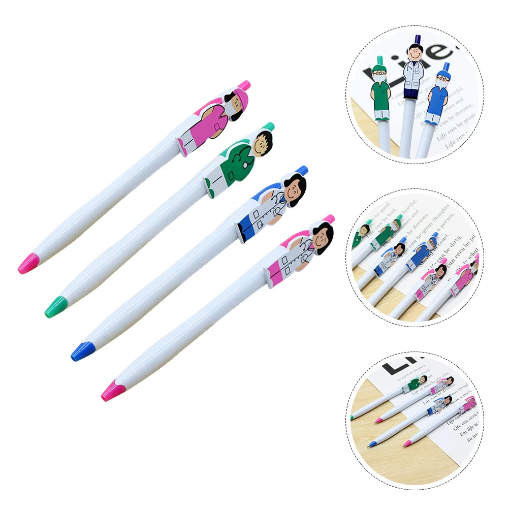 

4Pcs Portable Writing Pens Multi-use Ballpoint Pens Cartoon Nurse Elements Pens Smooth Writing Pens
