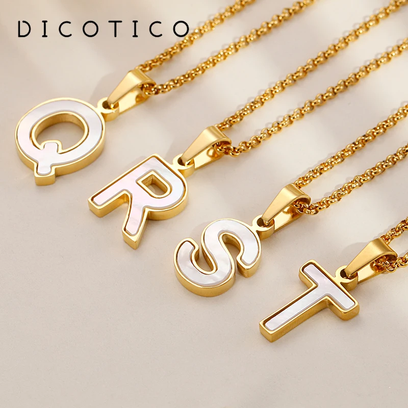 

Korean Shell 26 Capital Letters Necklace for Women Men Gold Color Stainless Steel Pendant Charm Necklace Choker Trendy Jewelry